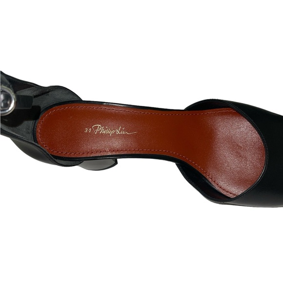 3.1 Phillip Lim Black Leather Silver Block Heels NWT - Picture 8 of 17